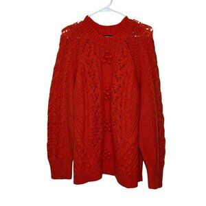 J.Crew Womens Orange Cable Knit  Poinele Sweater With Popcorn Flowea Sweater 3x